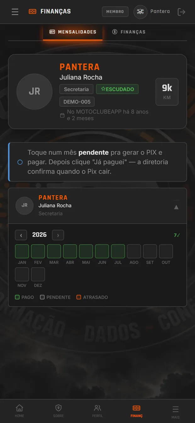 Mensalidades do ano, mês a mês
